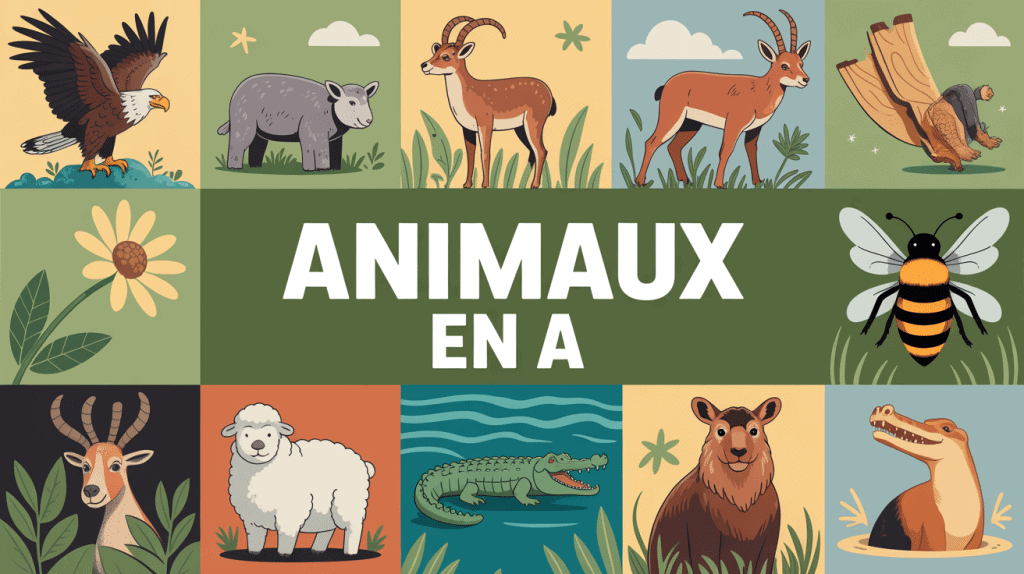 collage animaux en a aigle ane antilope araignee abeille agneau alligator autruche
