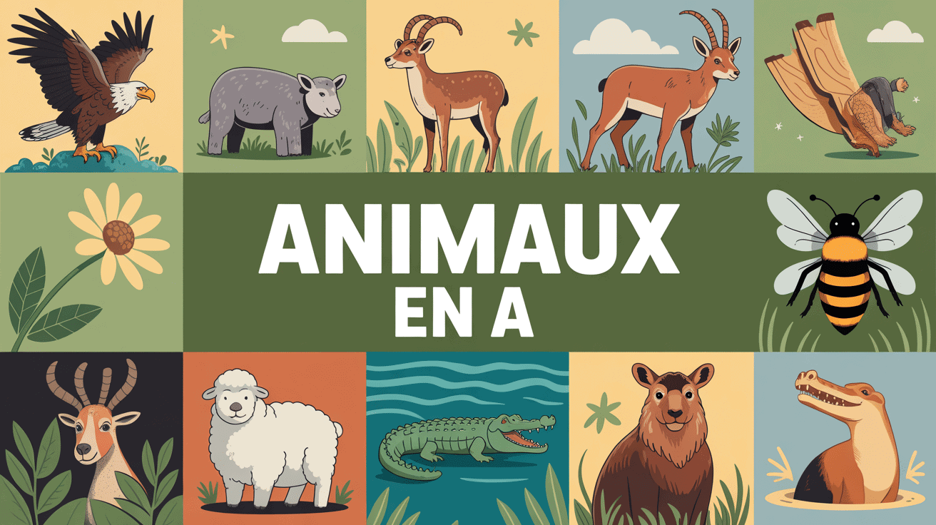 collage animaux en a aigle ane antilope araignee abeille agneau alligator autruche