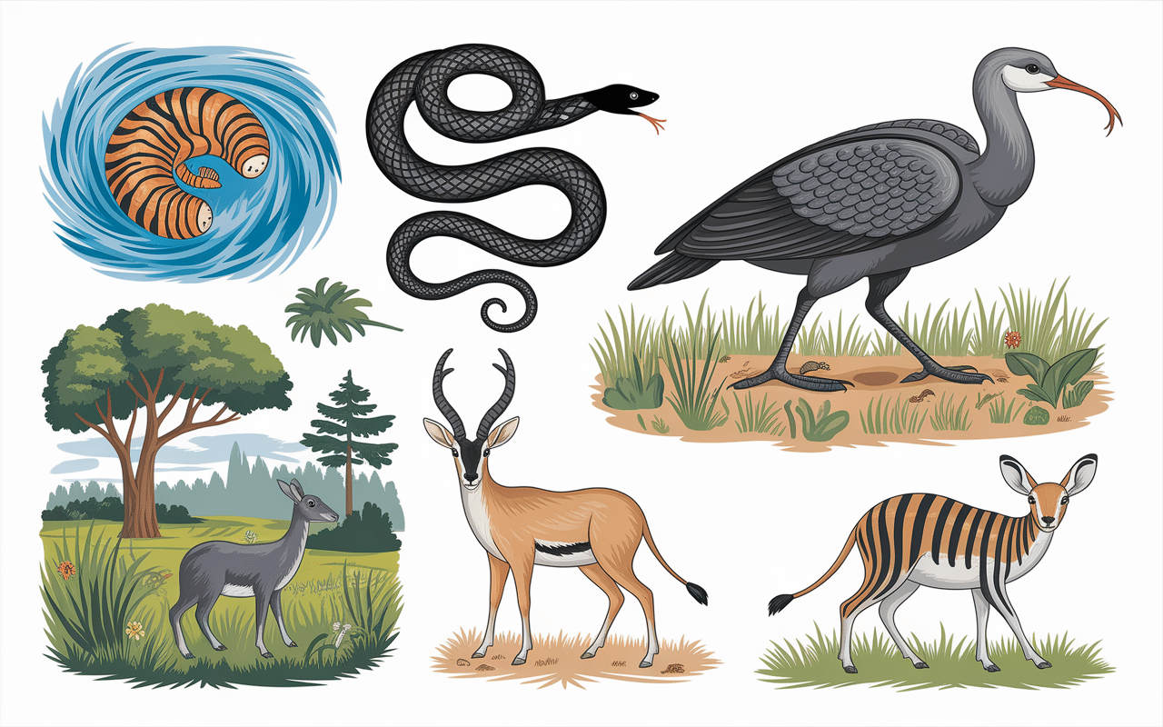 illustration animaux sauvages qui commence par n dans habitat naturel