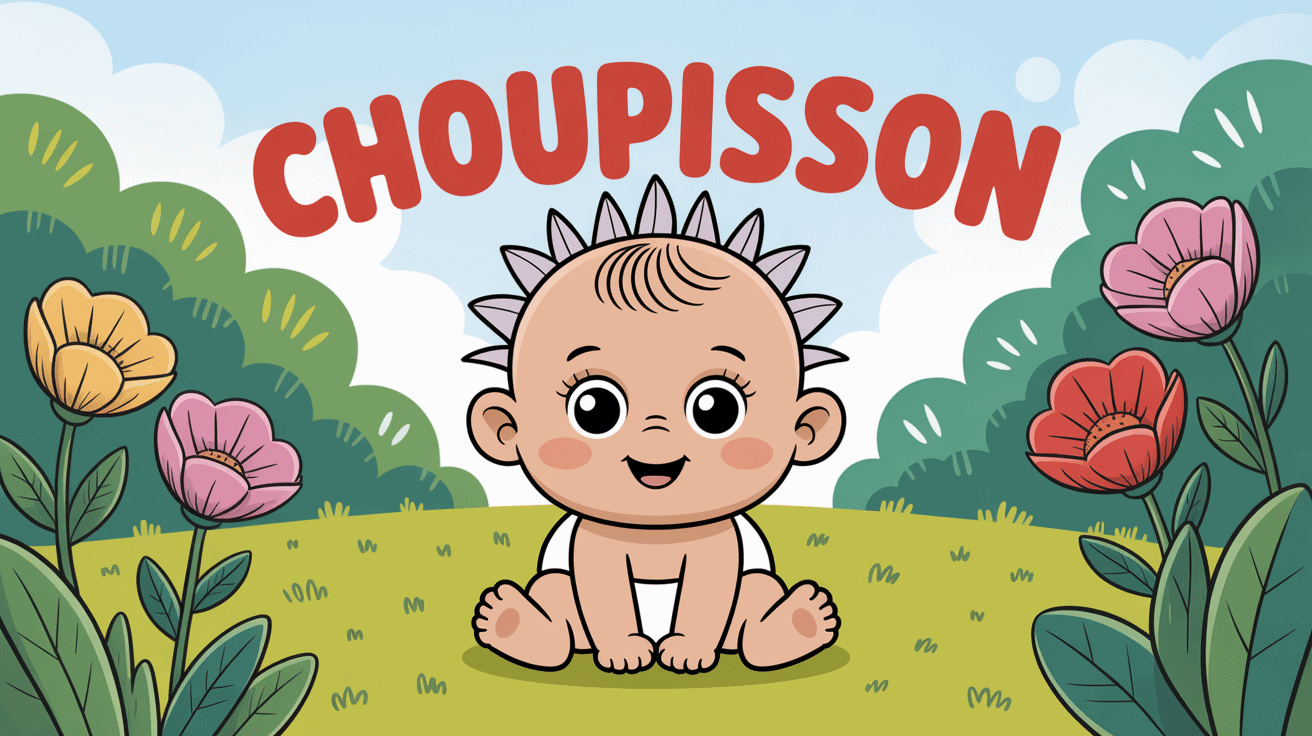 Illustration cartoon bébé choupisson dans jardin avec fleurs