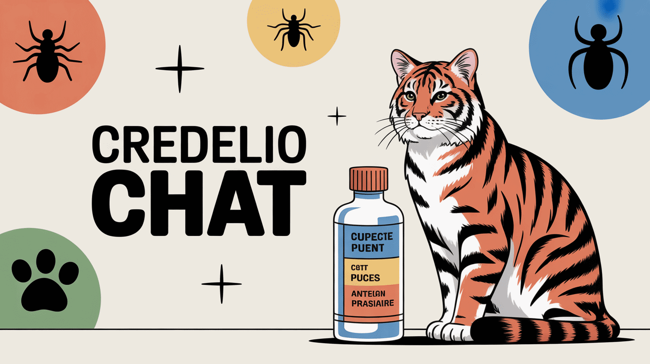 Chat domestique tigré avec comprimé Credelio chat antiparasitaire