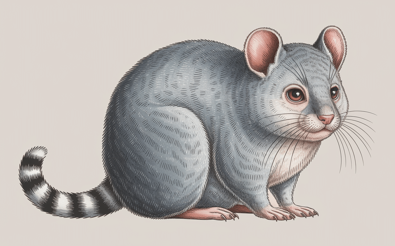 Profil du manicou montrant ses caractéristiques physiques distinctives