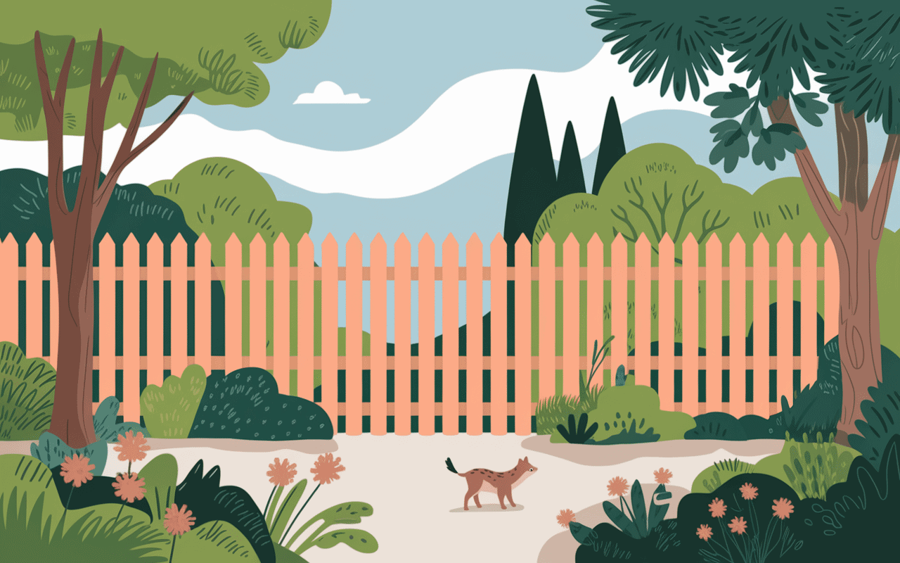 Illustration jardin protégé avec choupisson explorant haies et refuges