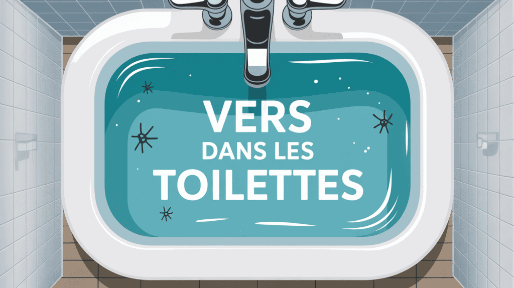 Petits vers noirs dans cuvette de toilettes blanche