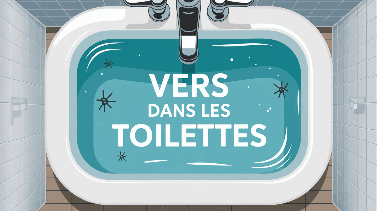Petits vers noirs dans cuvette de toilettes blanche