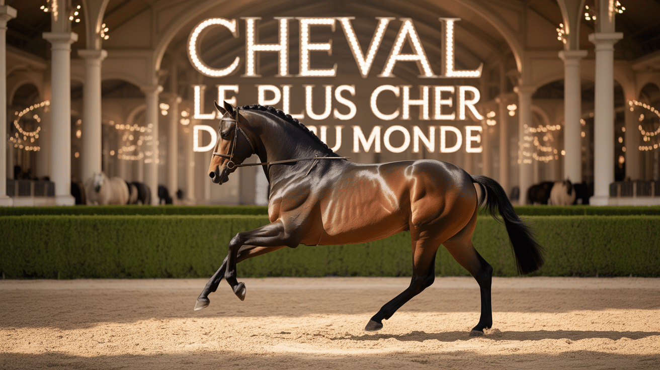 Cheval pur-sang brun élégant au galop, symbole de luxe et excellence