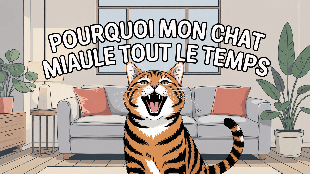 Chat tigré miaulant dans salon moderne