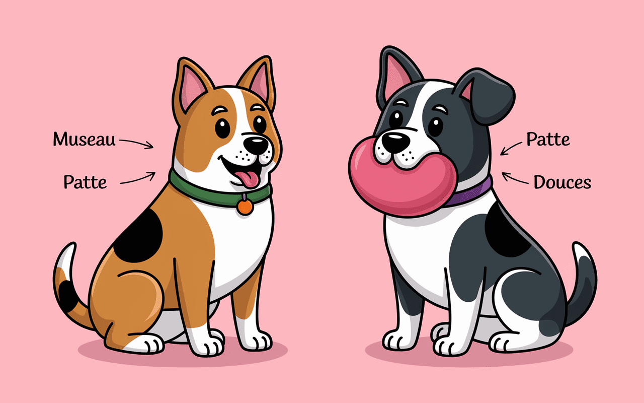 Comparaison chien normal et chien piqué avec zones gonflées