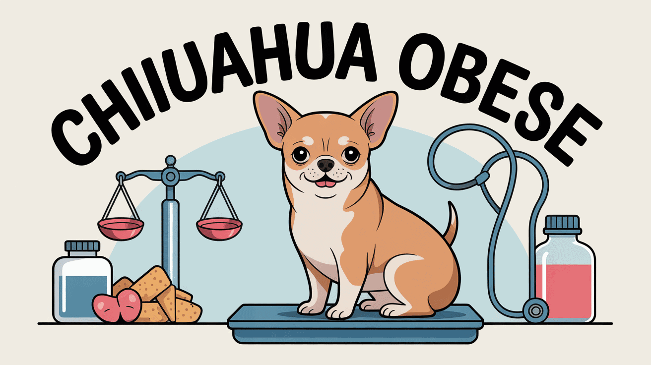 Chihuahua obese sur balance veterinaire avec icones sante