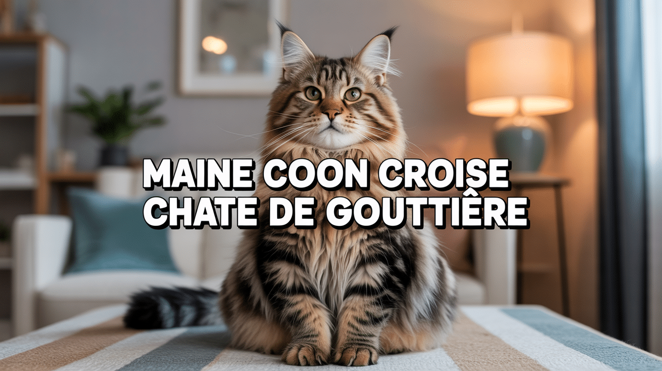 maine coon croisé chat de gouttière tabby assis sur coussin