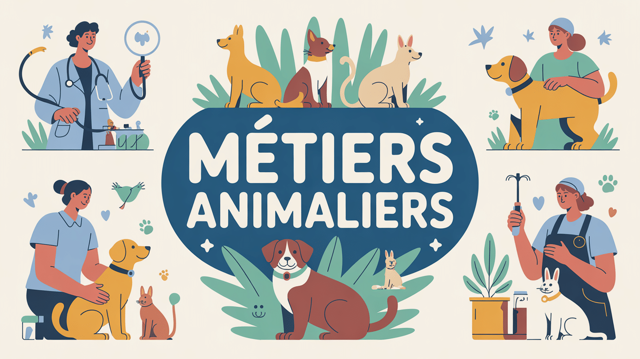 Metier animalier divers professionnels et animaux en illustration