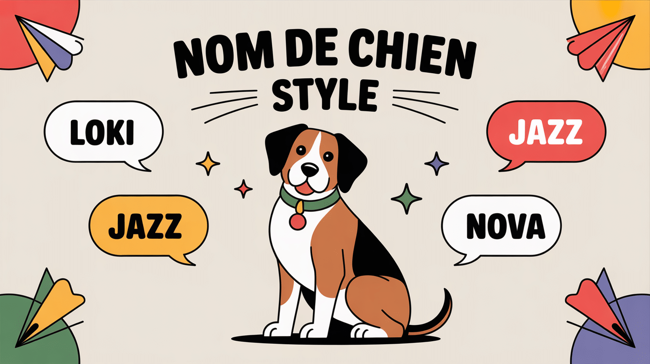 Illustration nom de chien stylé avec chien élégant et prénoms tendances