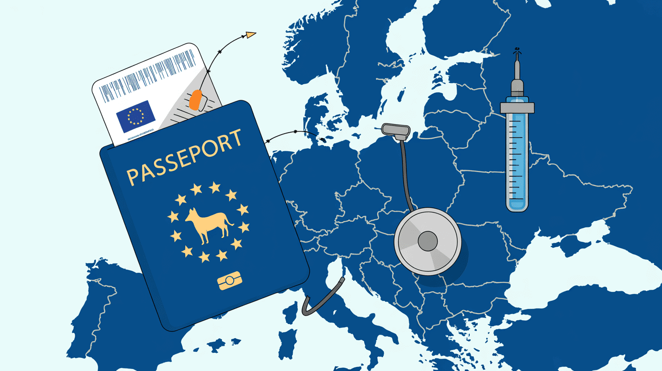 Passeport chien Europe, puce et stéthoscope