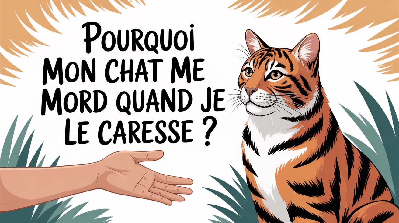 Chat tigré calme main humaine caresse illustration pourquoi les chats mordent quand on les caressent