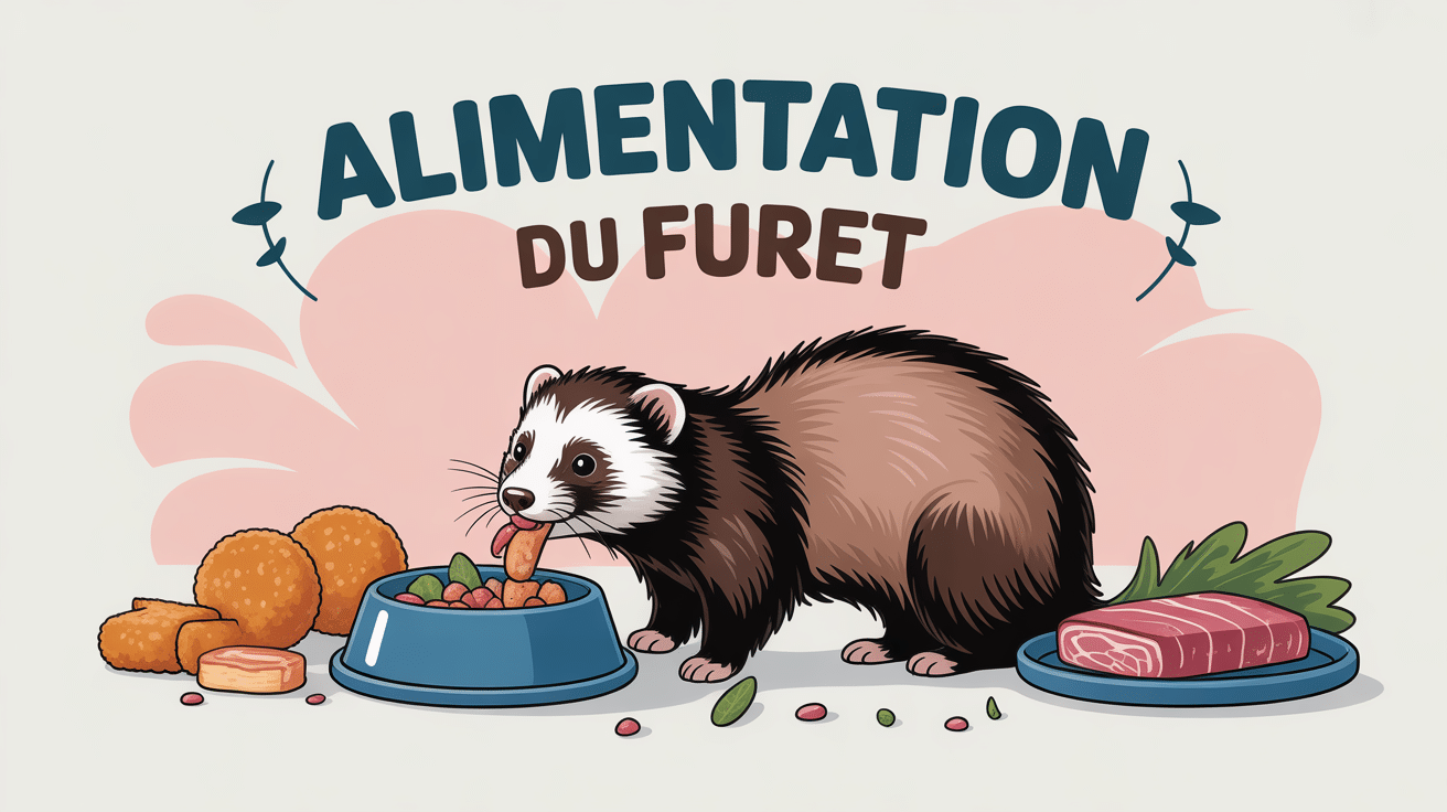 Que mange un furet illustration alimentation croquettes viande