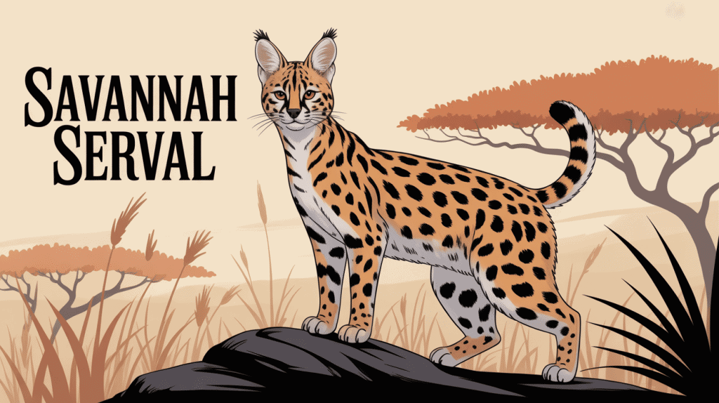 Savannah serval majestueux sur rocher, pelage tacheté