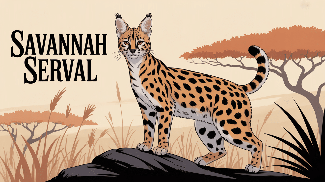 Savannah serval majestueux sur rocher, pelage tacheté