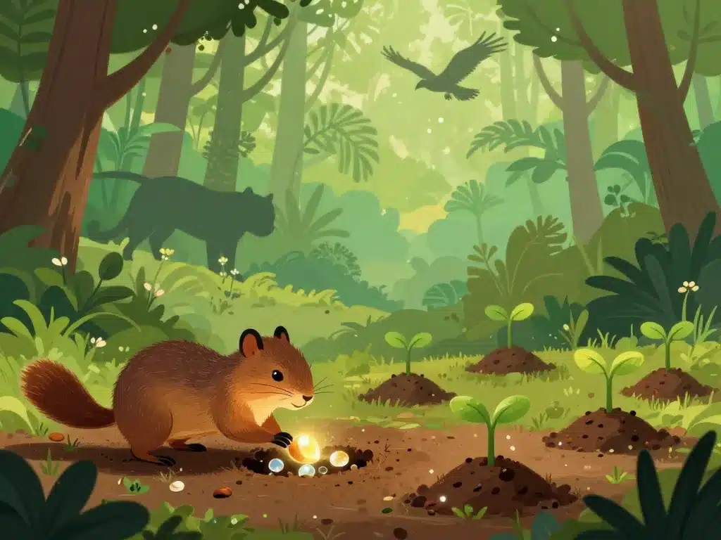 agouti enterrant des graines, régénération de la forêt