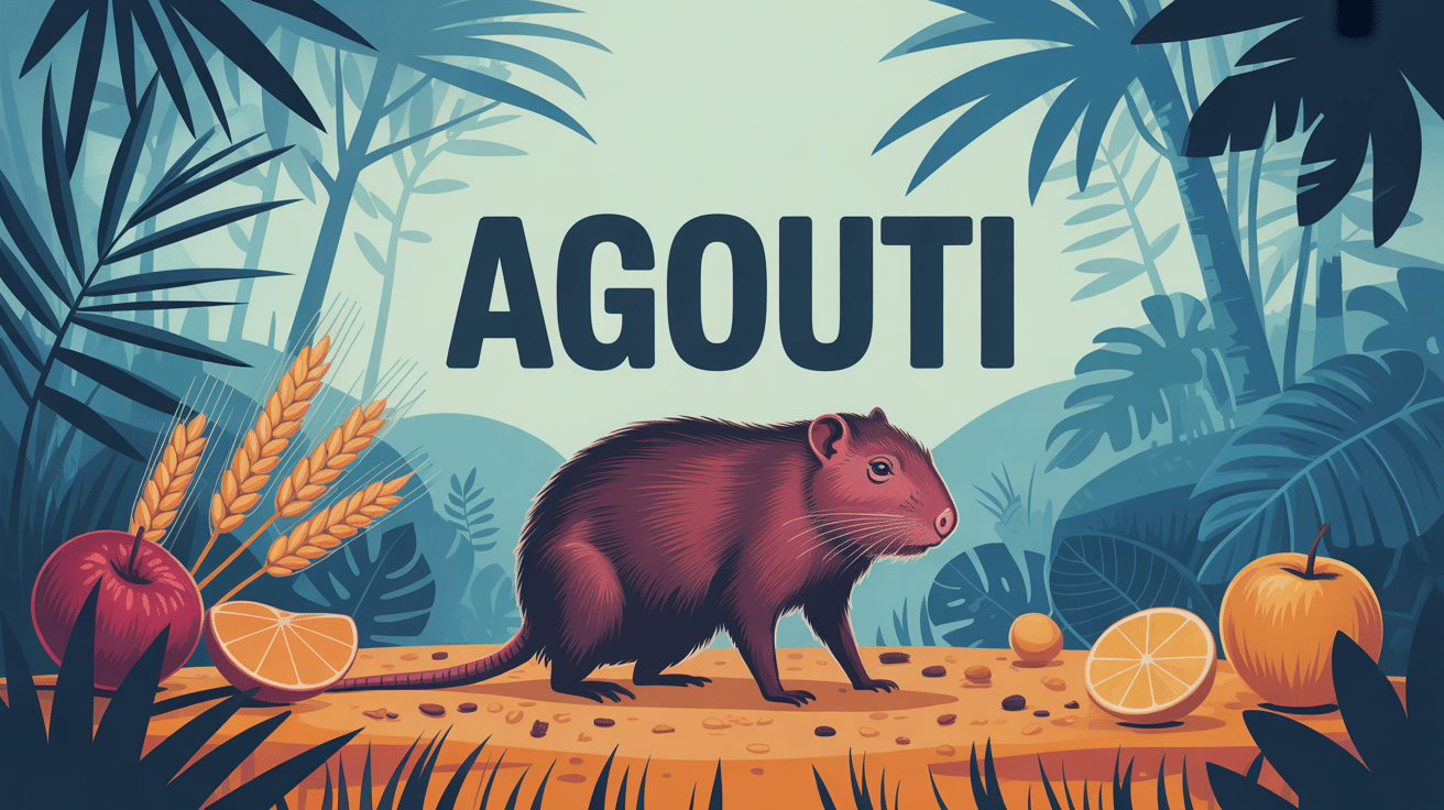 agouti illustré en forêt tropicale avec graines
