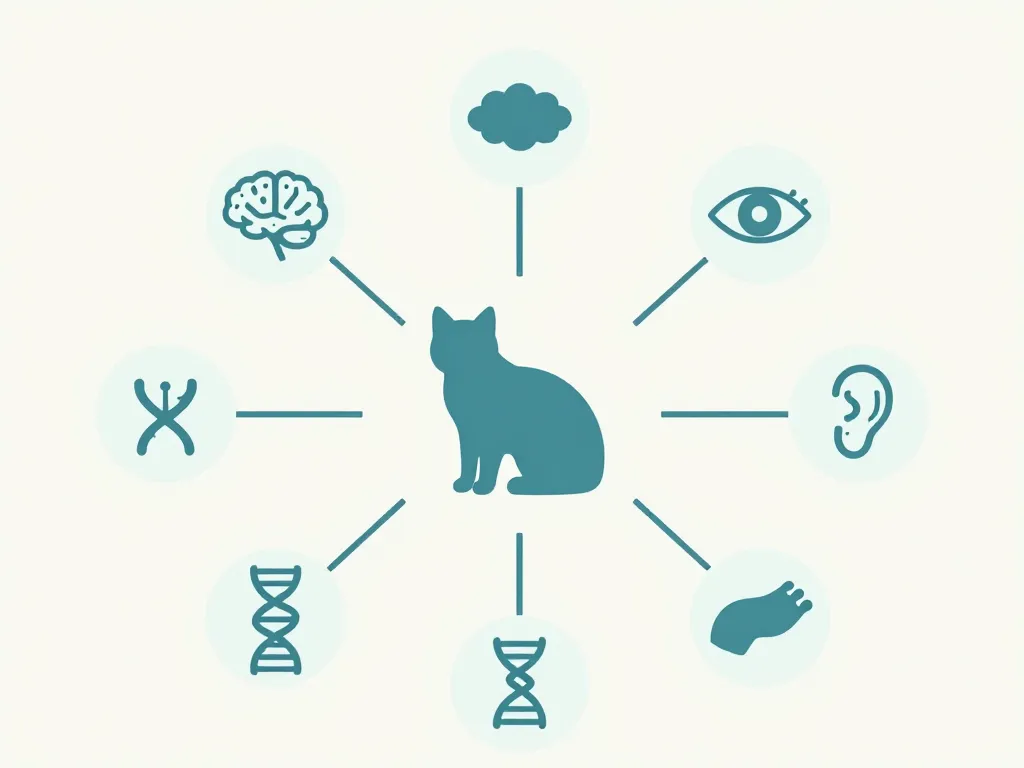 Schéma chat trisomique : causes possibles neurologie, sens, génétique, squelette