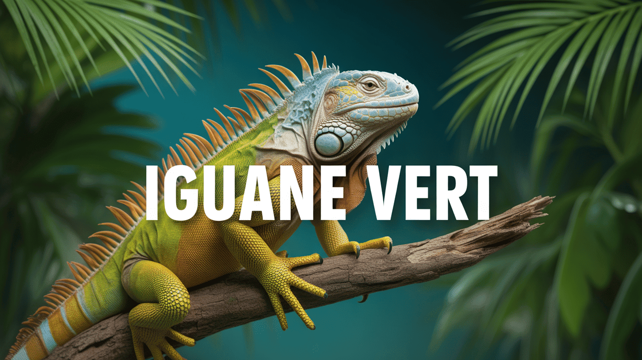 Illustration iguane vert common iguanas avec UV, chaleur et ambiance tropicale