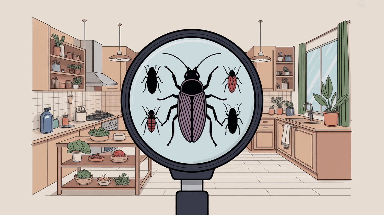 Illustration maison et loupe petit insecte noir 1mm