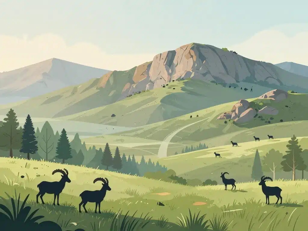 Diagramme habitats ovis musimon : prairies, rocailles, bois clairs