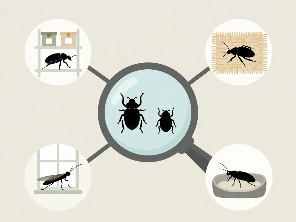 Schéma loupe et zones maison petit insecte noir 1mm