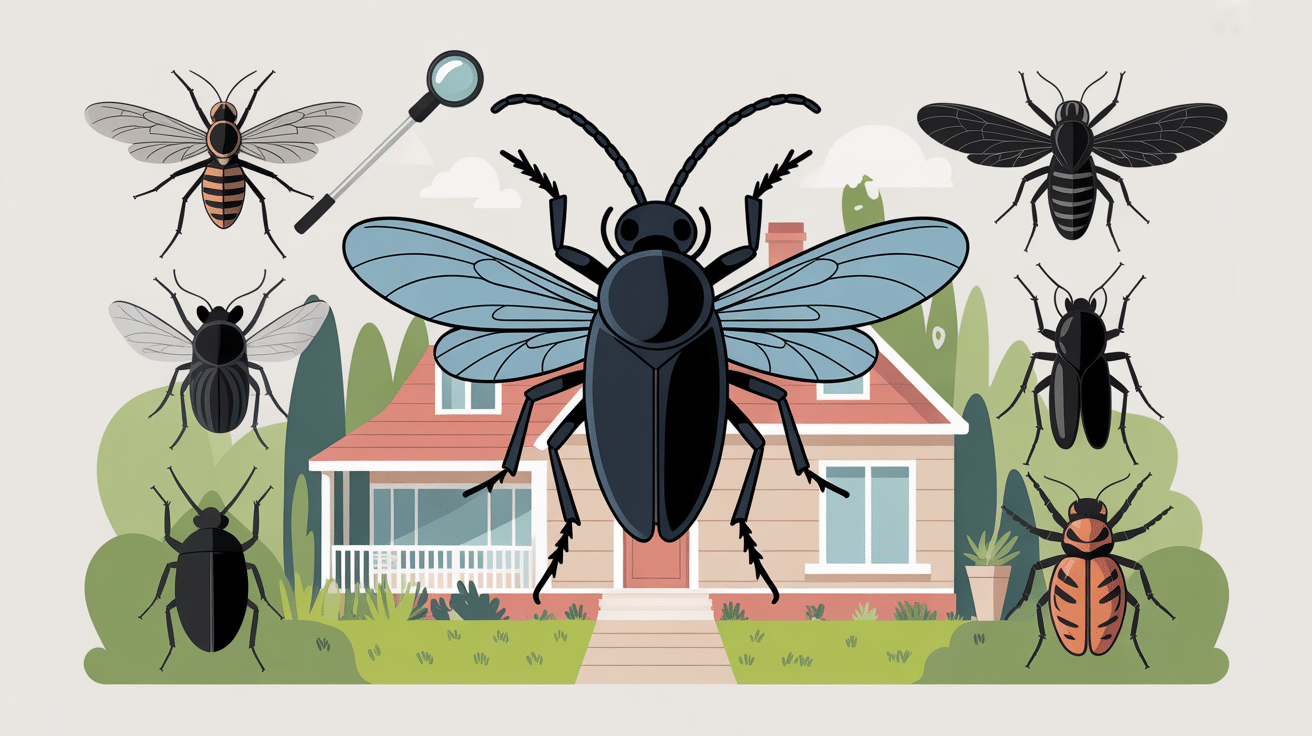 Illustration guide insecte volant noir maison et jardin