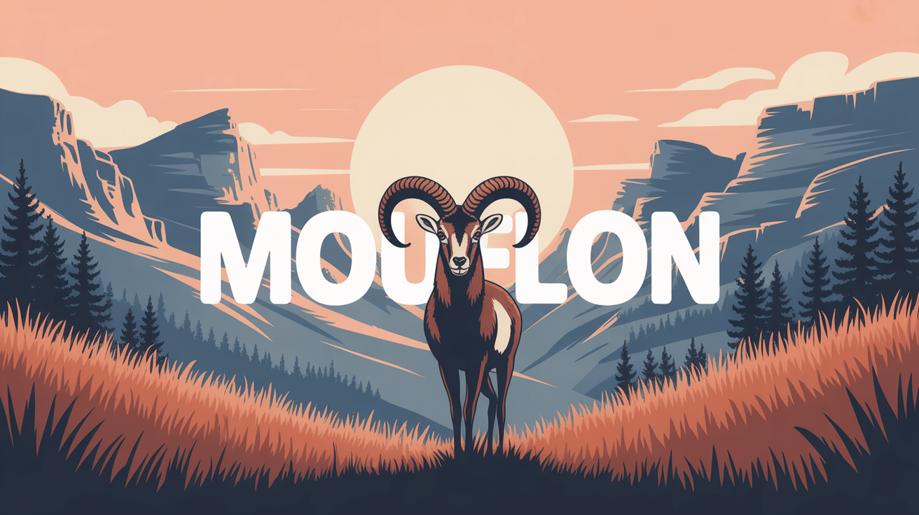 Illustration mouflon avec grandes cornes en montagne