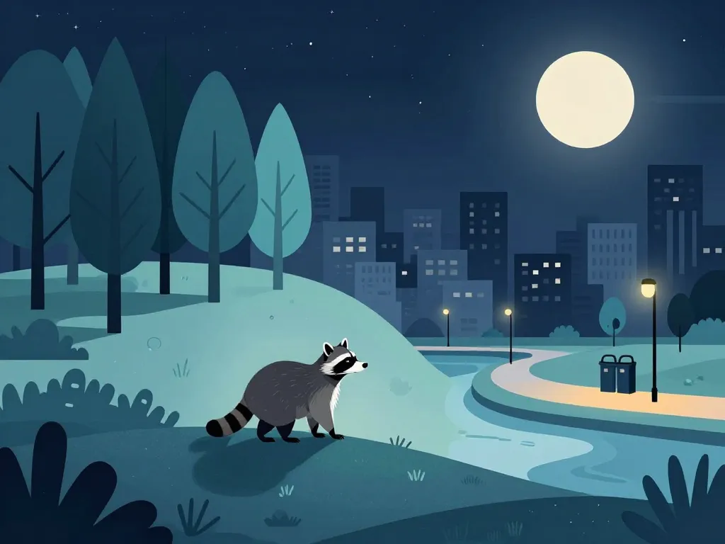 northern raccoon entre forêt et ville la nuit