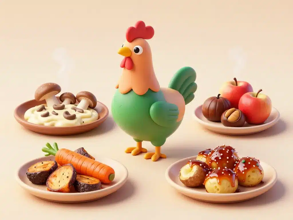 Pintade : rôti, crème champignons, pommes-marrons, cidre