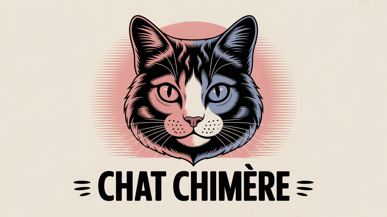 Illustration chat chimère visage partagé deux couleurs symétriques