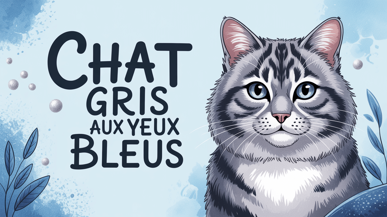 Chat gris aux yeux bleus majestueux sur fond pastel