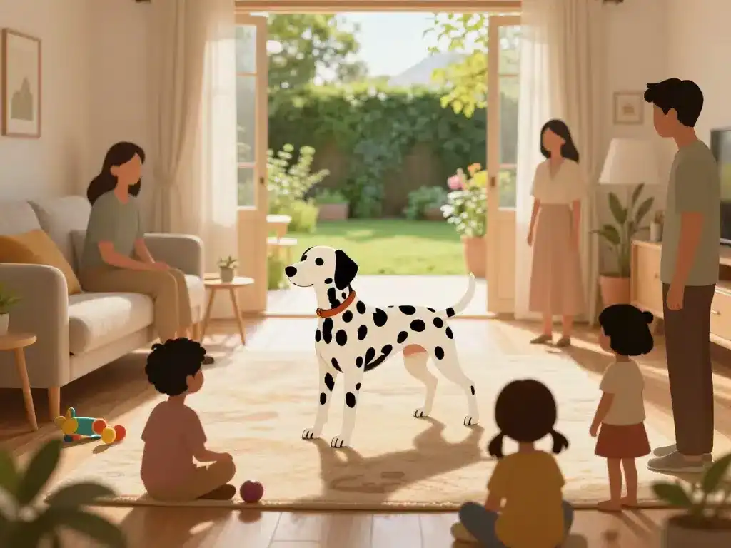 Dalmatien dynamique avec famille jouant à la maison