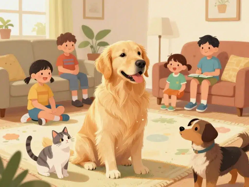 golden retriever caractère famille animaux illustration