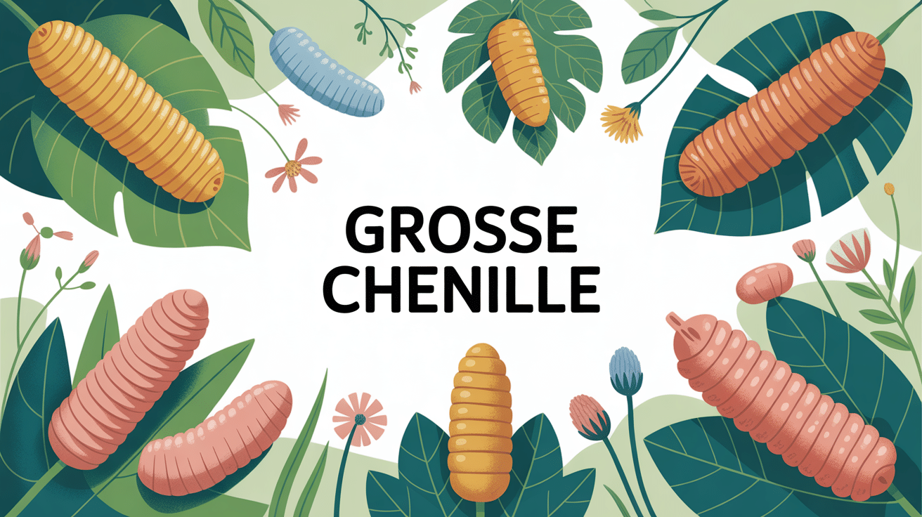 Illustration de grosses chenilles dans un jardin
