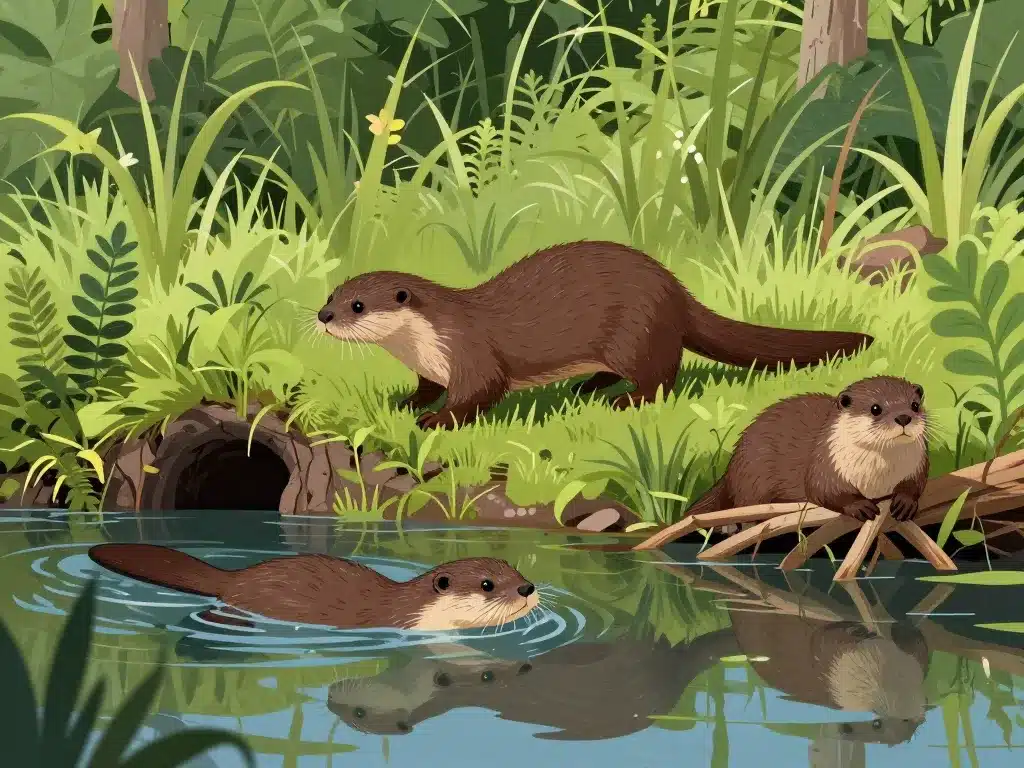 Mink mustela vison en habitat naturel au bord de l'eau