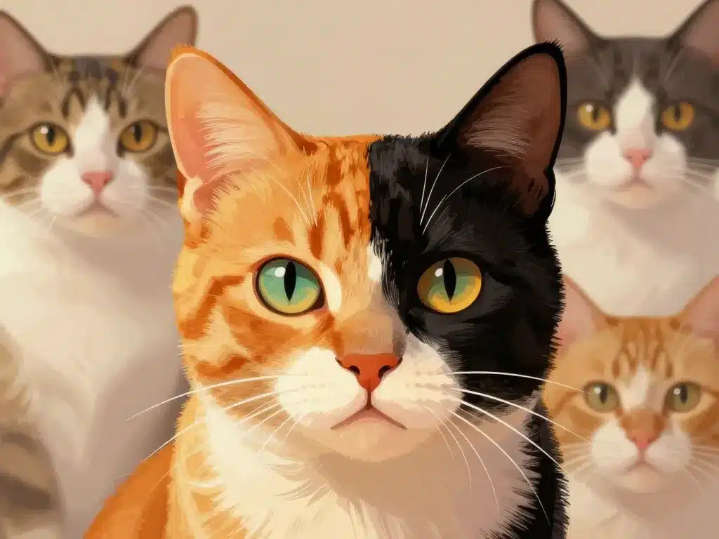 Chat chimère traits reconnus deux couleurs et yeux différents