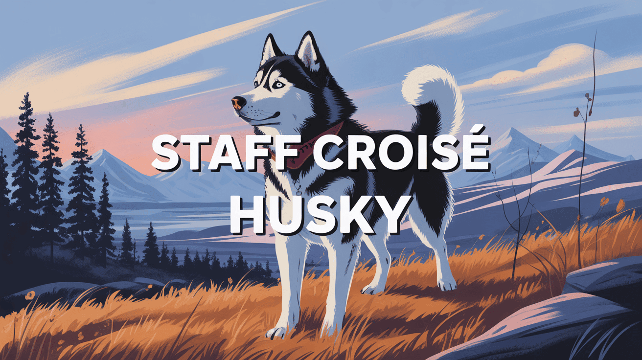 staff croisé husky dans un paysage sportif réaliste