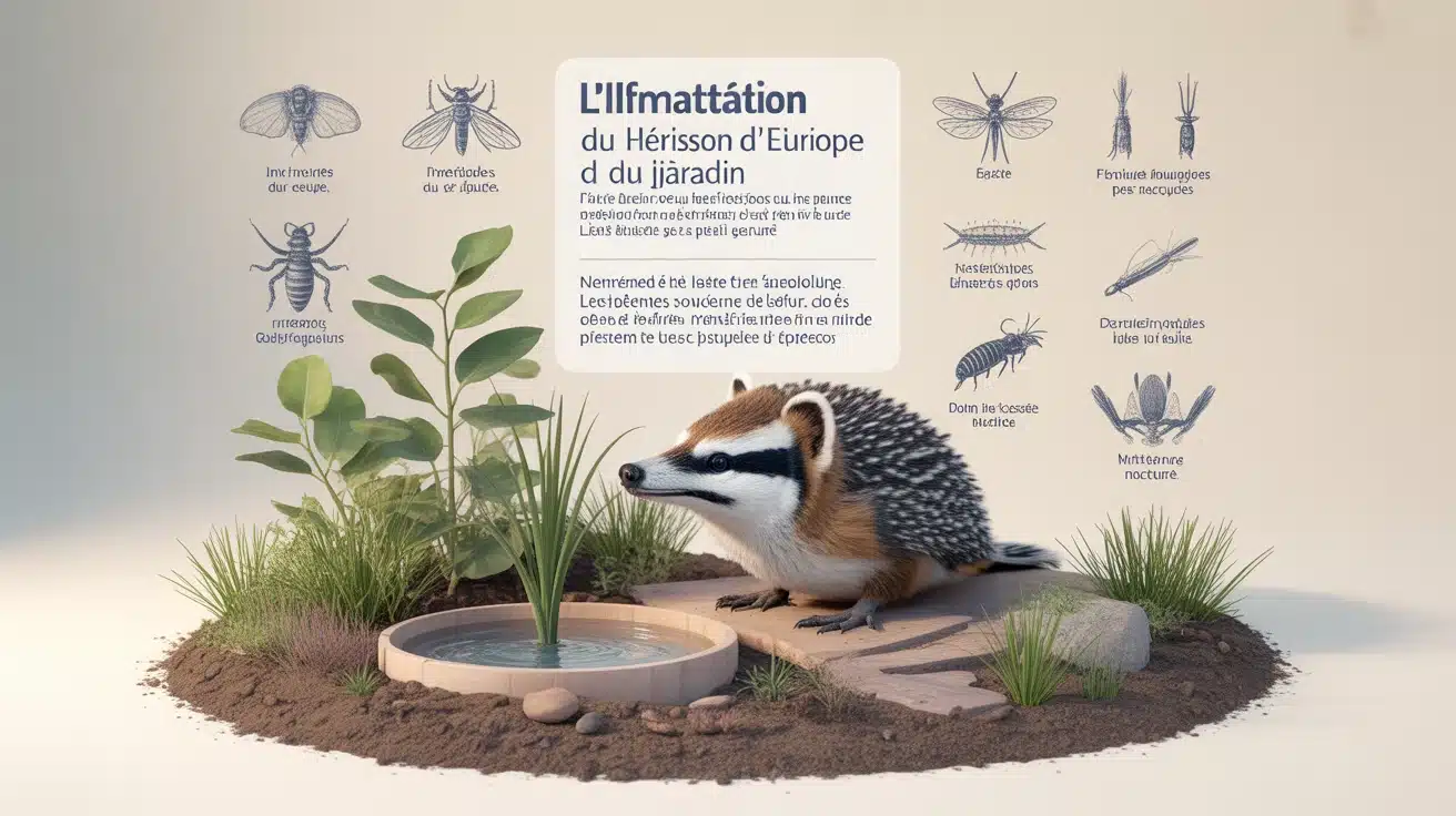 Alimentation du hérisson au jardin près d’un point d’eau et de feuilles