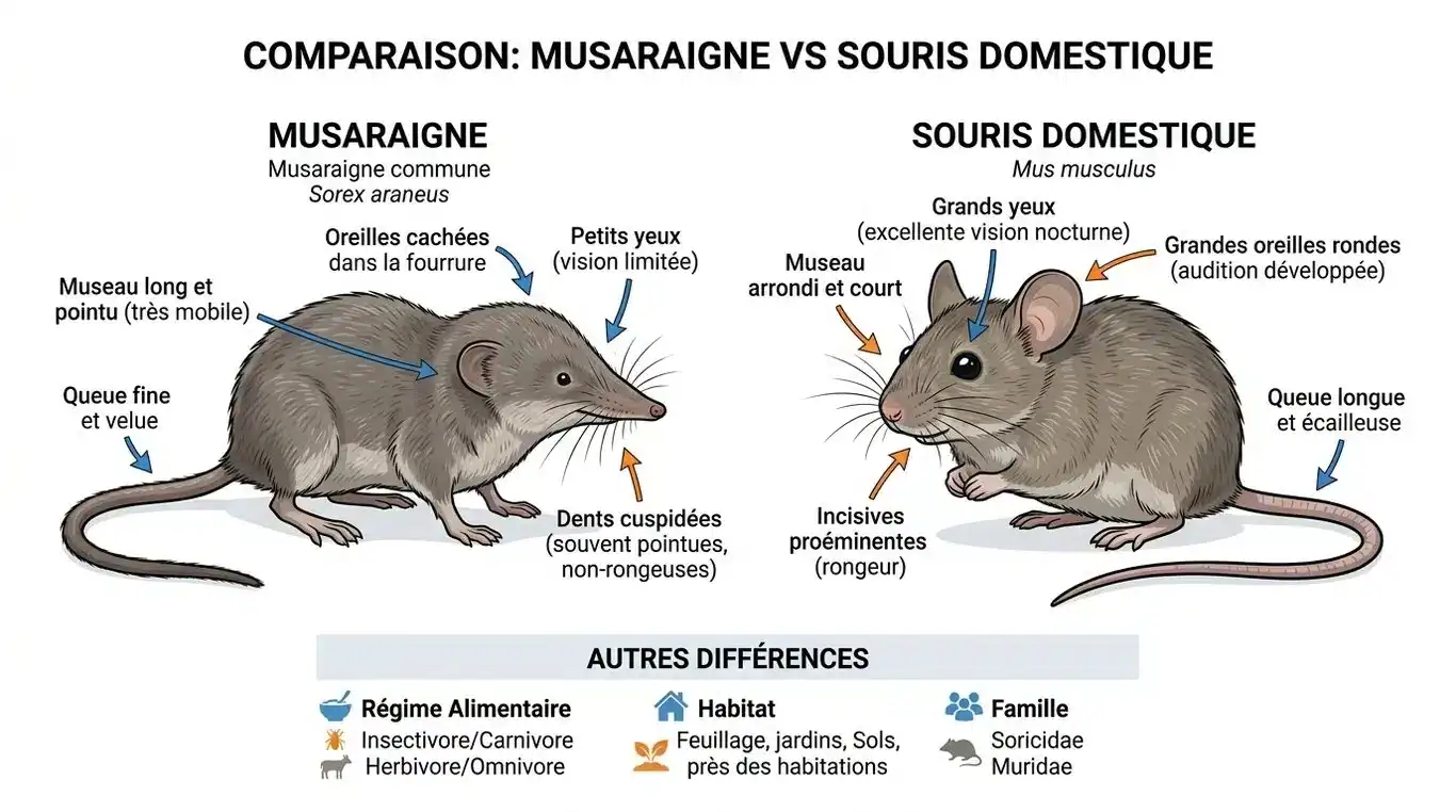 Infographie comparative : Musaraigne vs Souris domestique pour une identification rapide