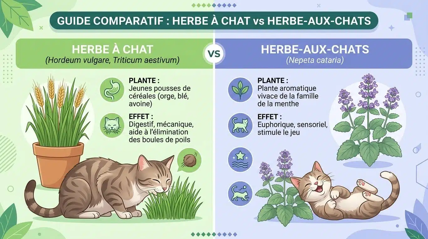 Infographie comparative : Herbe à chat vs Herbe-aux-chats