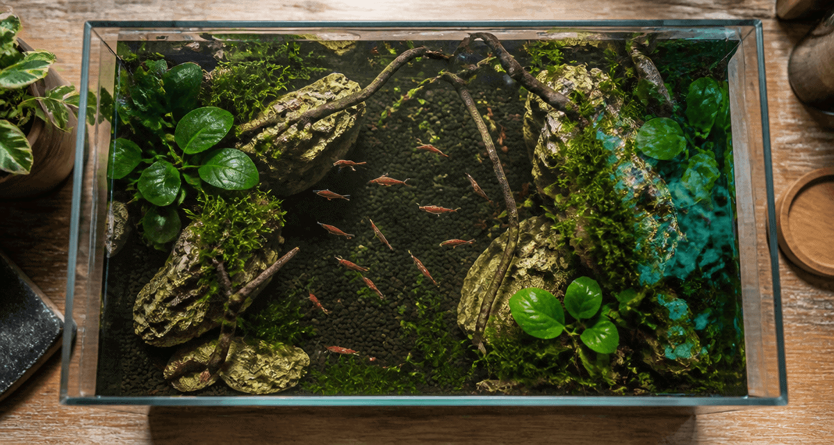 aquarium petit poisson nano plantes vue dessus