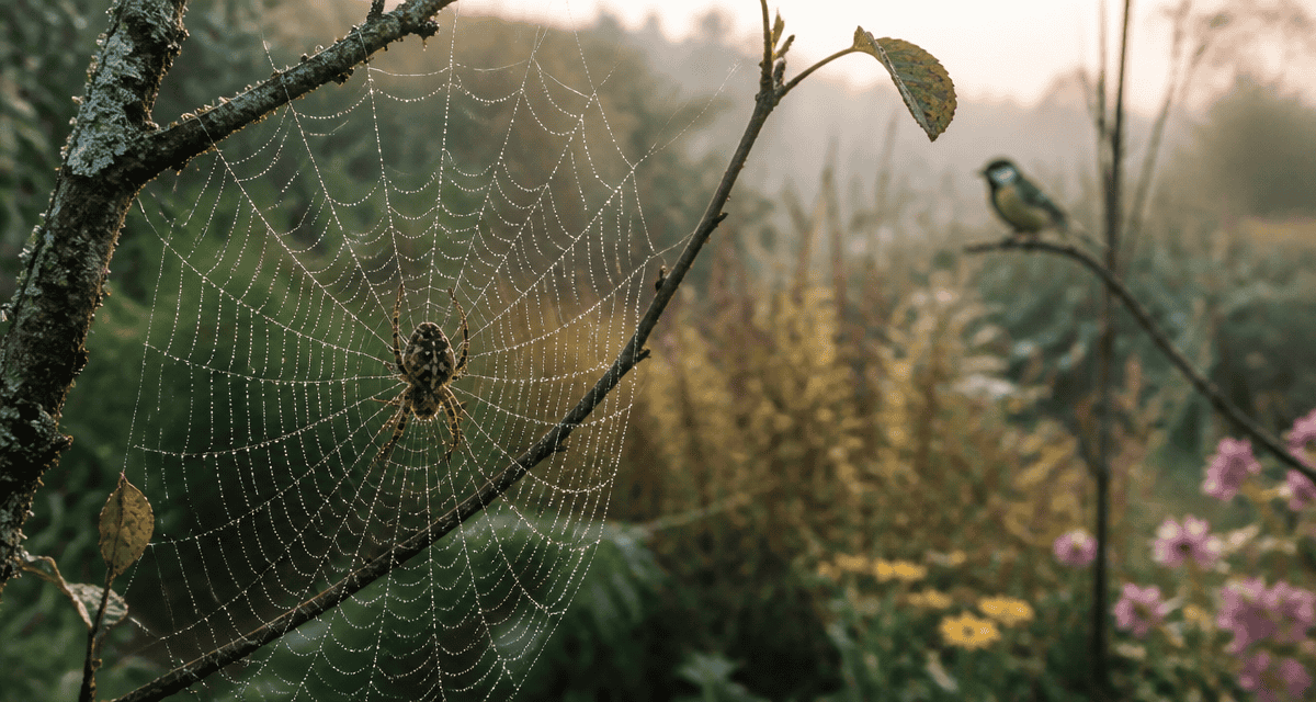 araignée de jardin sur toile au matin