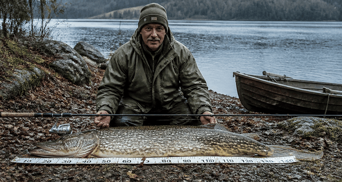 brochet 2m50 pêcheur au bord du lac