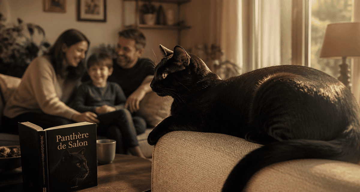 Chat noir caractère élégant sur canapé