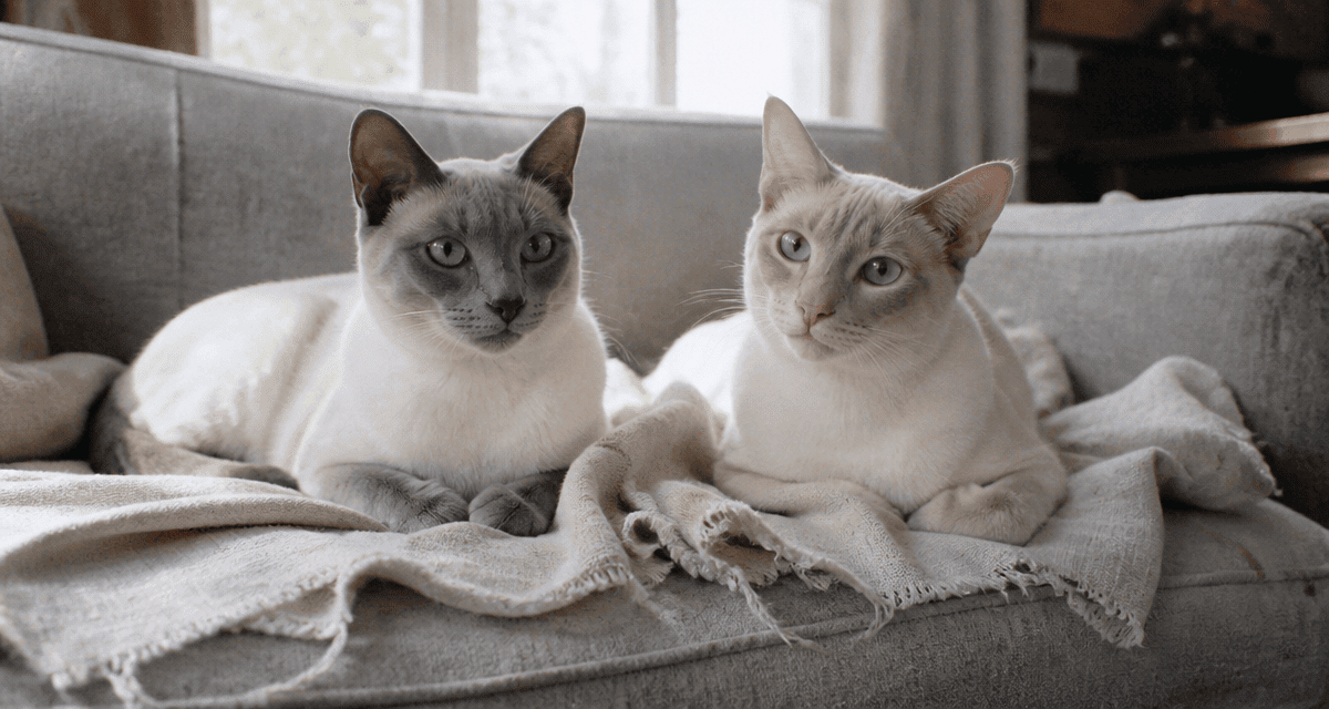 chat siamois gris blue point et lilac point assis