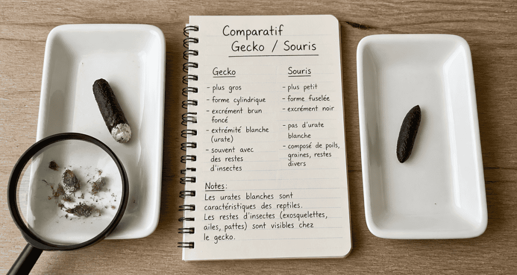 crotte de gecko et souris sur plateau