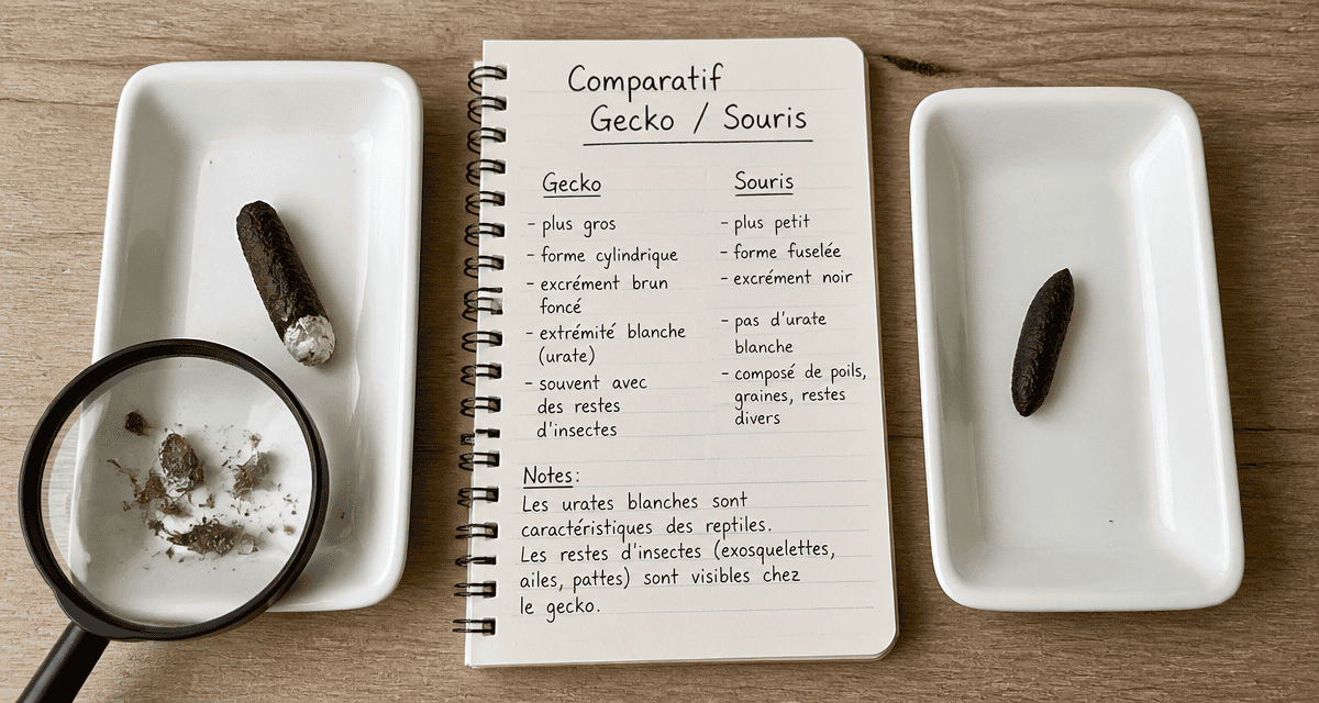 crotte de gecko et souris sur plateau